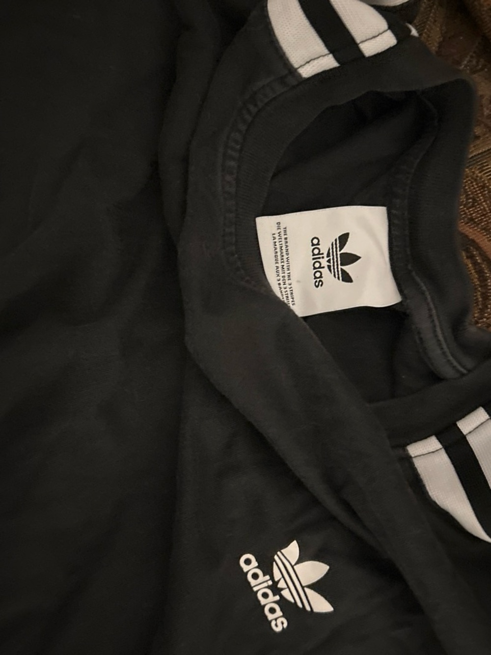 adidas Black Crewneck T-shirt with White Trefoil & Stripe Detail